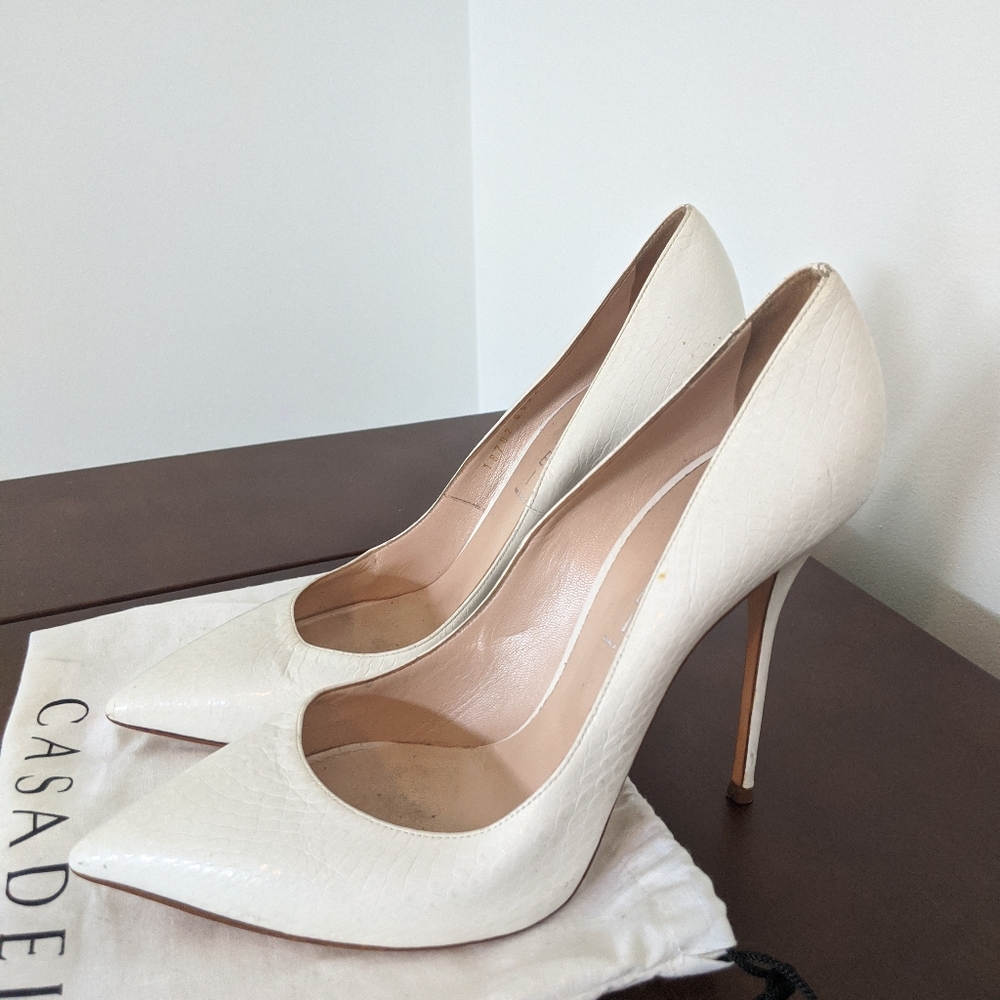 Casadei White Snake Pointed-Toe Stiletto Pumps